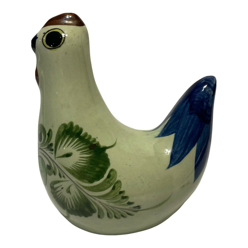 Vintage Tonala Mexico Hand-Painted Pottery Chicken Hen Figurine by CAT Floral
